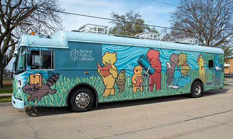 the bookmobile parked outdoors