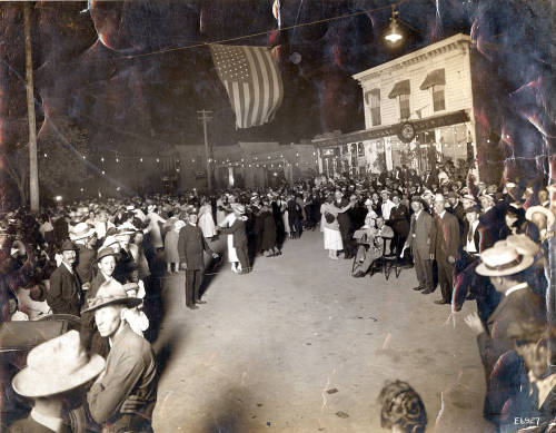 Photograph showing a celebration at the end of World War I in Niles Center, Illinois in 1919 Photograph showing a celebration at the end of World War I in Niles Center, Illinois in 1919